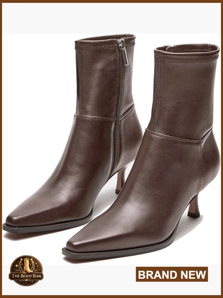 Pointed Toe Kitten Heel Ankle Booties With Side Zip